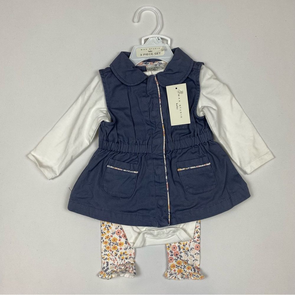 NWT Max Studio Baby‎ Floral Vest Outfit Set